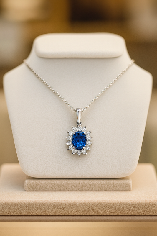 תליון ספיר כחול ויהלומים