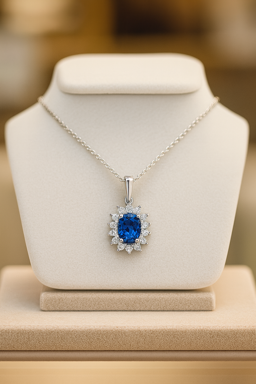 תליון ספיר כחול ויהלומים