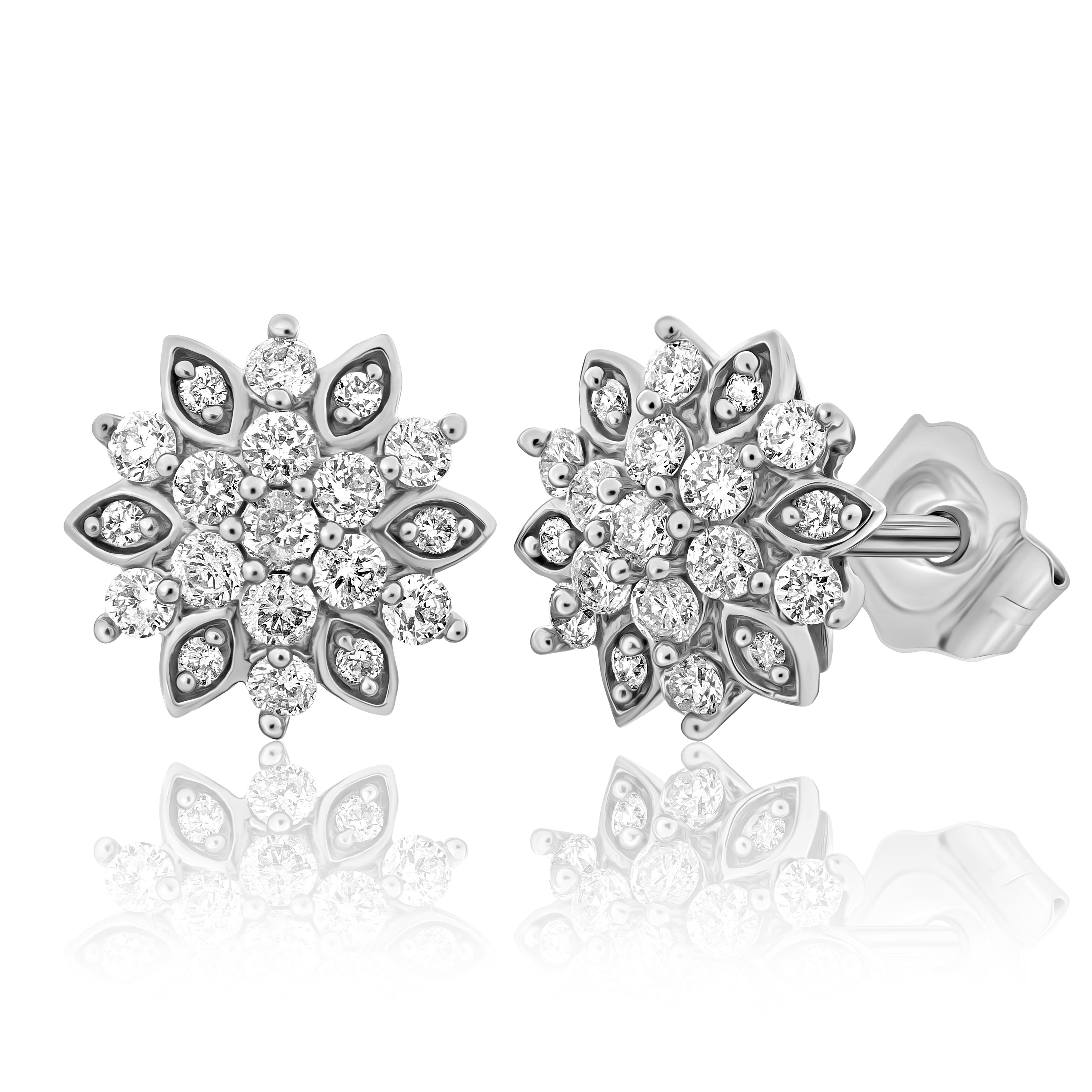 עגילי סטוד פרחוניים מכסף מעוטרים באבני חן מנצנצות