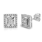 עגילי יהלום מרובעים עם היקף מנצנץ