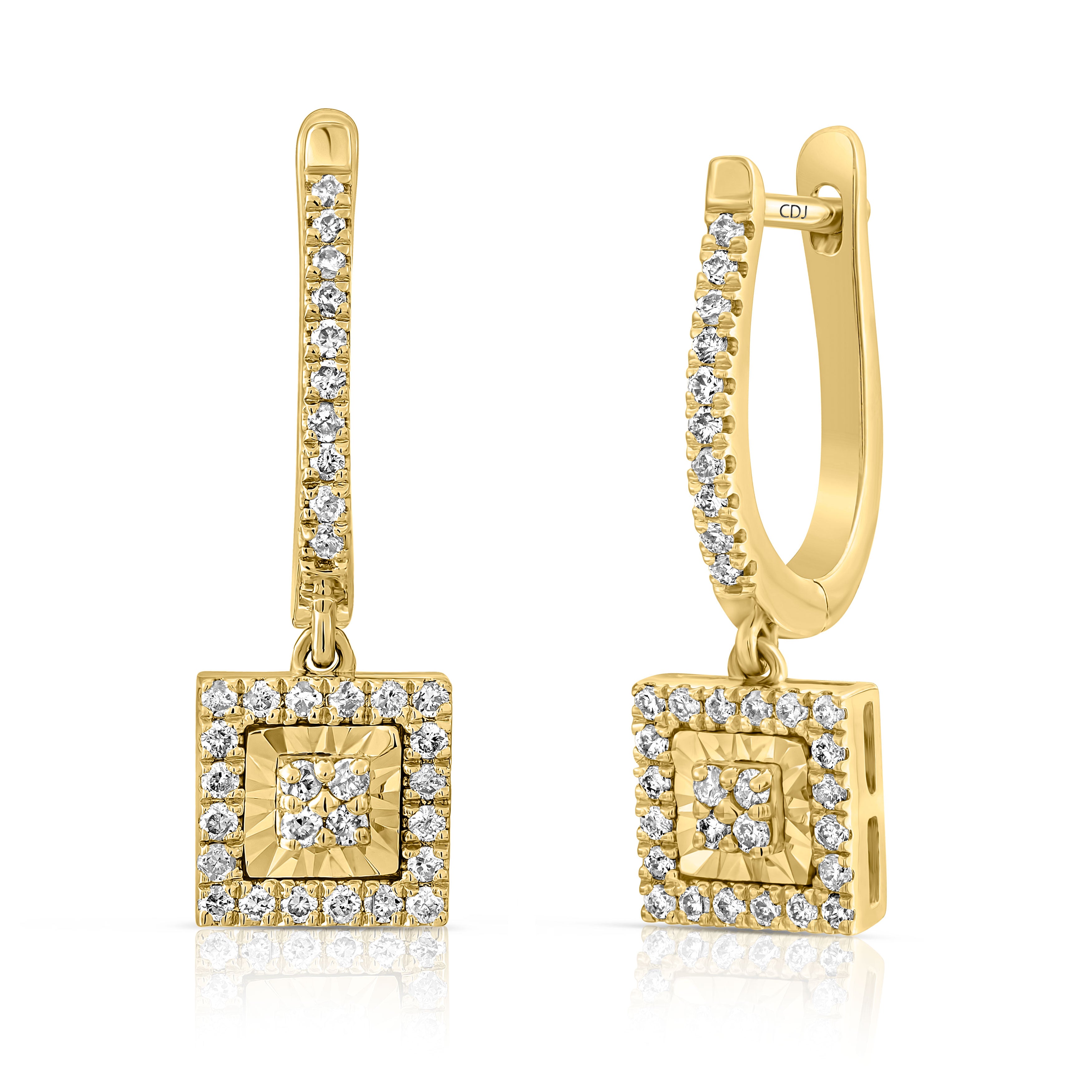 עגילי ריבוע זהב עם קישוטים דמויי יהלום