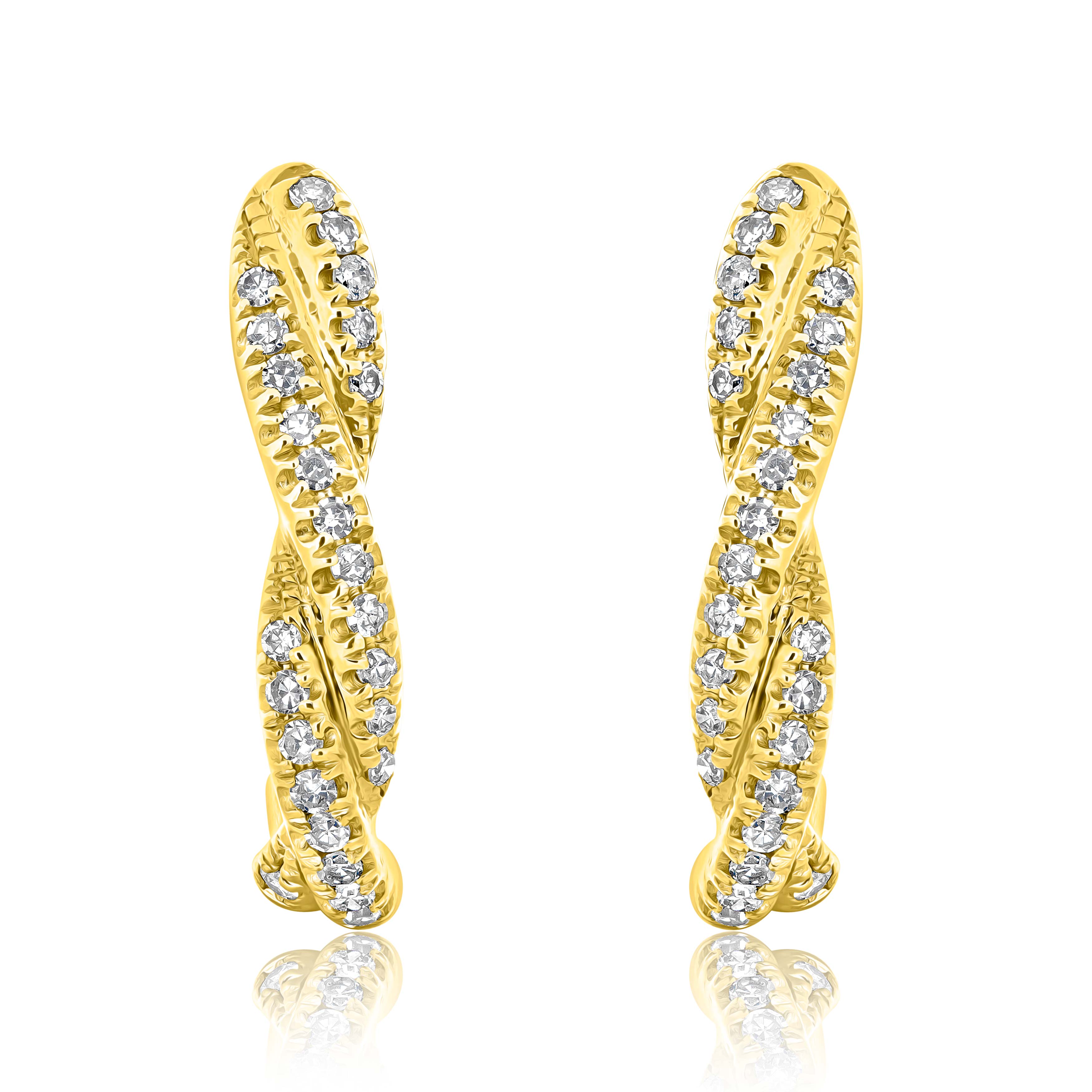 עגילי זהב מסולסלים עם ריינסטונים