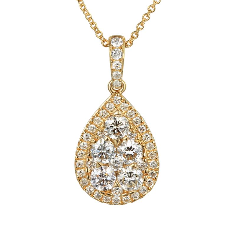 שרשרת עם תליון טיפה מזהב מעוטרת ביהלומים מנצנצים.