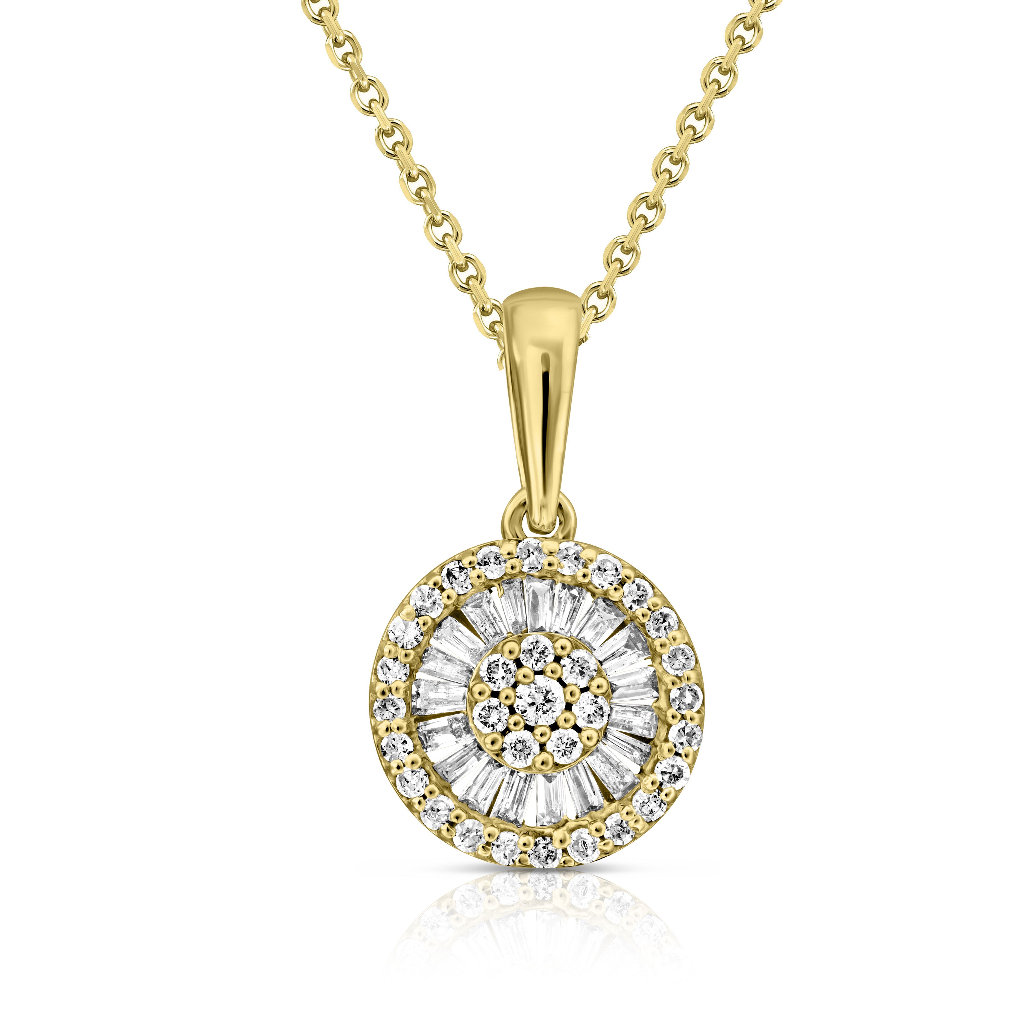 שרשרת pendant מזהב עם עיצוב מעגלי ואבני חן מנצנצות.