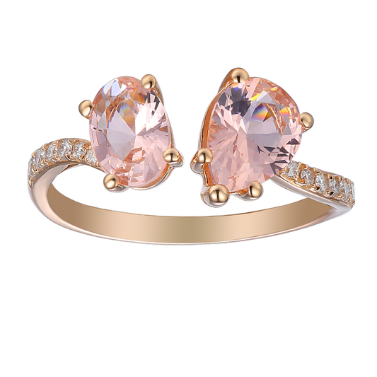 טבעת מורגנייט ויהלומים בזהב רוז גולד